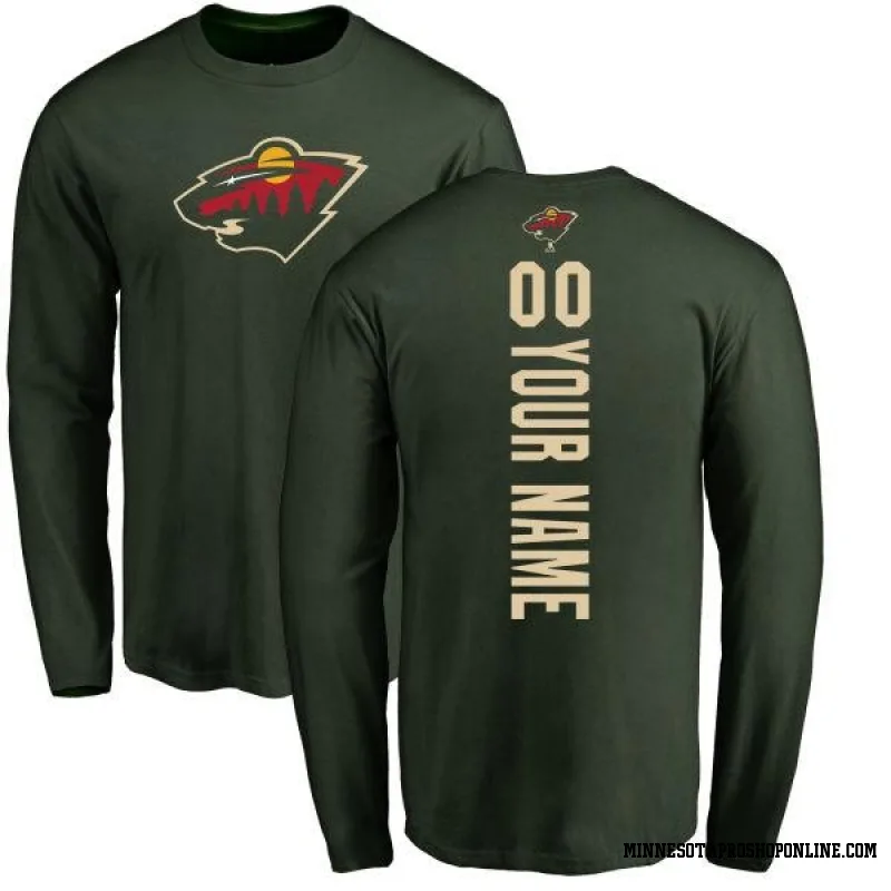 Green Men's Custom Minnesota Wild Custom Backer Long Sleeve T-Shirt